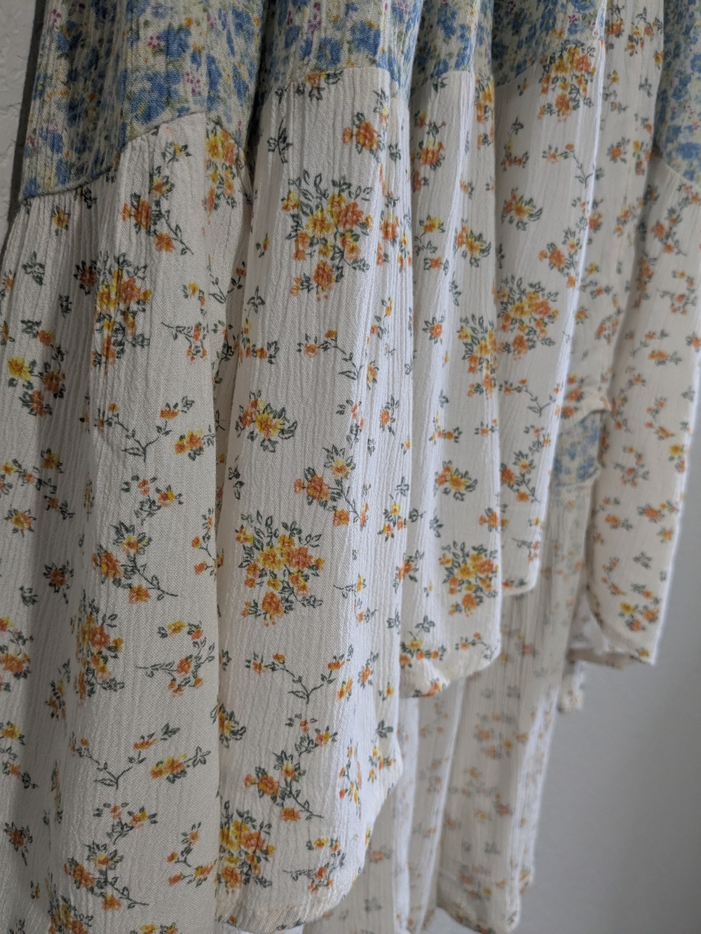 American Eagle Outfitters Boho Patchwork Floral Maxi Skirt Blue, Cream & Mustard - Picture 6 of 16